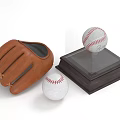 Brown Leather Baseball Glove With White Red Stitched Balls And Wooden Display Case