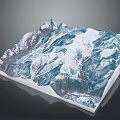 3D Natural Mountain Landscape With Snow Covered Peaks Blue White Tones And Rugged Terrain Texture