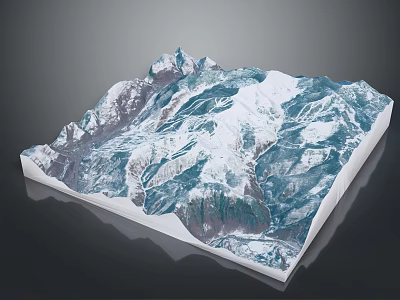 3D Natural Mountain Landscape With Snow Covered Peaks Blue White Tones And Rugged Terrain Texture 3d model