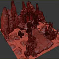 Volcanic Gateway With Stone Staircase Glowing Lava Giant Skull And Ancient Chains