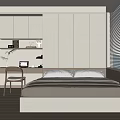 Modern Tatami Bedroom Interior Design With Bed Desk Chair And Window Blinds