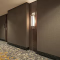 Elegant Hotel Corridor Interior Design With Warm Lighting Floral Carpet And Wooden Walls