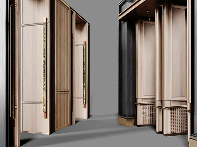 Modern Wooden Swing Doors With Metal Handles And Elegant Interior Design 3d model
