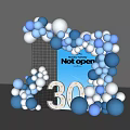 Blue and White Balloon Arch Photo Check-in Spot With Not open Sign And Number 30