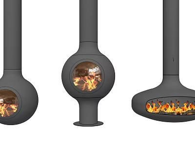 Modern Design Three Hanging Fireplaces With Burning Flames And Unique Shapes 3d model