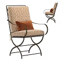 Modern Round Black Table And Striped Fabric Chairs With Orange Cushions Metal Frame