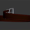 Polished Brown Leather Belt With Metal Buckle And Red Stitching Design