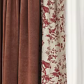 Brown Curtains With Floral Pattern Trim And White Sheer Panel Design 3d model