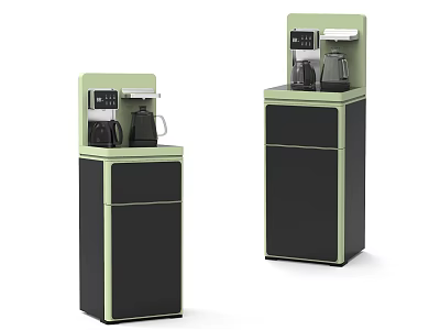 Modern Green And Black Vertical Cabinets With Household Appliances And Coffee Maker 3d model