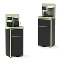 Modern Green And Black Vertical Cabinets With Household Appliances And Coffee Maker