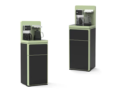 Modern Green And Black Vertical Cabinets With Household Appliances And Coffee Maker 3d model