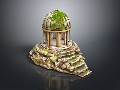 Architectural Domed Building With Columns Green Vines On Dome Rocky Base And Steps 3d model