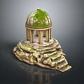 Architectural Domed Building With Columns Green Vines On Dome Rocky Base And Steps