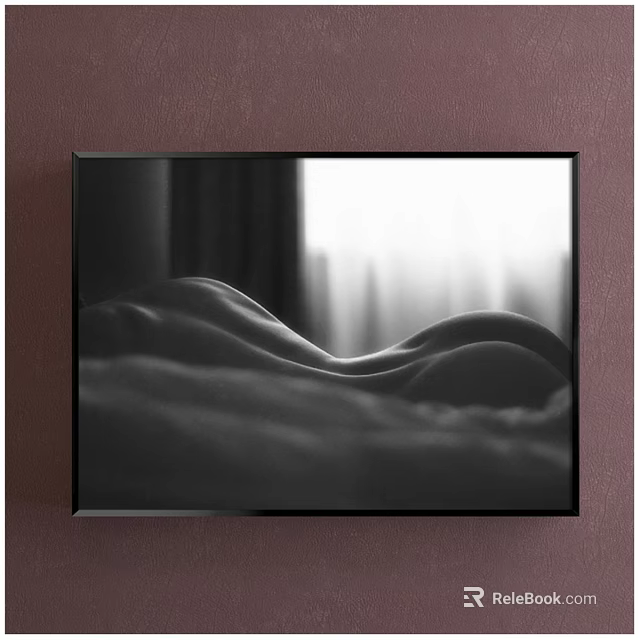 Black and White Framed Figure Painting With Curved Human Body And Soft Window Light 3d model 
