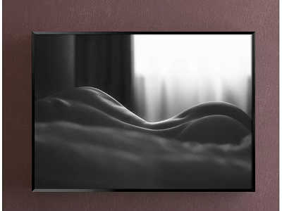 Black and White Framed Figure Painting With Curved Human Body And Soft Window Light 3d model