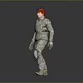 Game Movie Character Standing Pose With Red Hair In Camouflage Uniform And Knee Pads