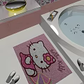 Cute Pink Square Carpet With Hello Kitty Design For Bathroom Decor 3d model