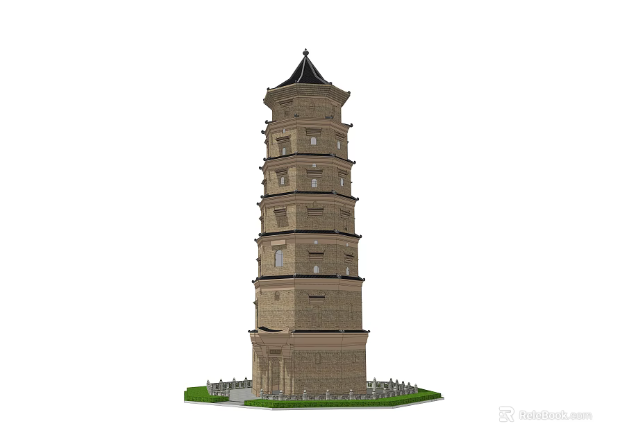 Ancient Multi Story Stone Pagoda Tower With Traditional Architectural Design 3d model 