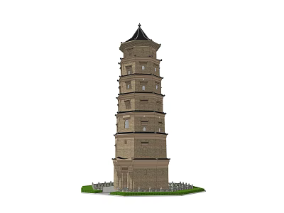 Ancient Multi Story Stone Pagoda Tower With Traditional Architectural Design 3d model