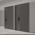 Modern Side By Side Metal Doors With Perforated Grid Texture In Indoor Setting 3d model