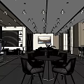 Modern Sales Office Interior Design With Pendant Lights Sofa Table And Chairs