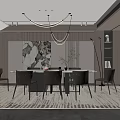 Elegant Modern Restaurant Interior Design With Dining Table Chairs Pendant Lights And Decorative Painting