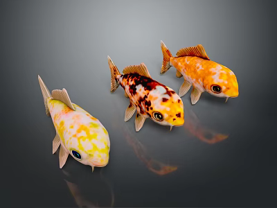 Three Colorful Koi Fish With Vibrant Yellow Orange And Spotted Patterns 3d model