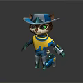 Animated Game Movie Character Cute Cat With Blue Hat Green Eyes And Yellow Blue Outfit