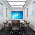 Bright Modern Public Office Space With Desks Computer Monitors Office Chairs And Linear Ceiling Lights 3d model