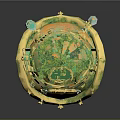 Vintage Diving Helmet With Brass Green Patina Round Glass Window And Top Grille