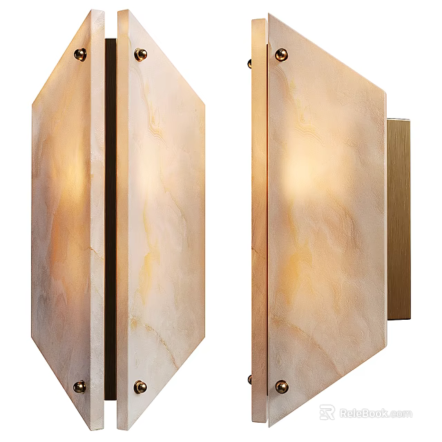 Modern Wall Sconces With Marble Panel Brass Frame And Geometric Design Warm Lighting 3d model