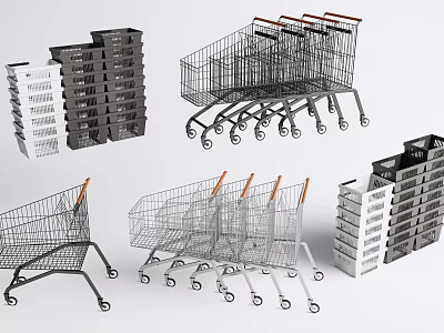 Public Facility Stackable Shopping Carts And Baskets For Retail Stores 3d model