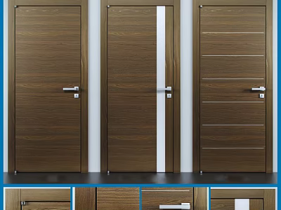 Modern Wooden Hinged Door Designs With Striped Panels And Metal Handles 3d model