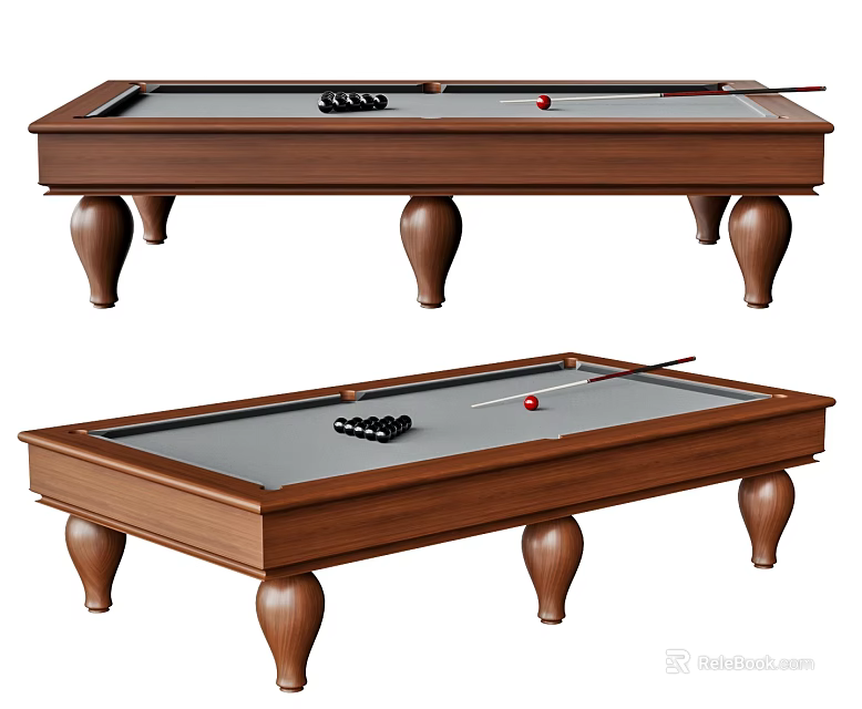 Classic Wooden Billiard Table With Sturdy Legs And Billiard Balls Cues 3d model 