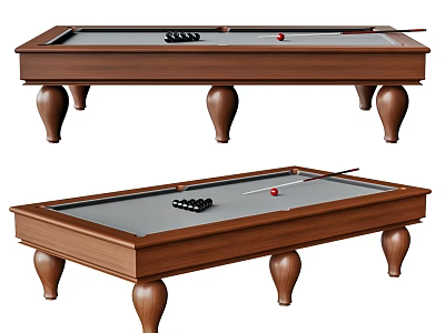 Classic Wooden Billiard Table With Sturdy Legs And Billiard Balls Cues 3d model