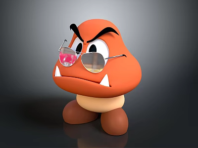 Angry Orange Cartoon Mushroom Like Character With Sharp Teeth Sunglasses And Beige Legs 3d model