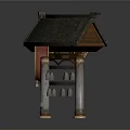 Traditional Chinese Architecture With Symmetric Curved Roofs Pillars And Circular Ornamental Plaque