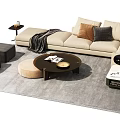 Modern Elegant Sofa Coffee Table Set With Pillows Rug And Side Stools 3d model