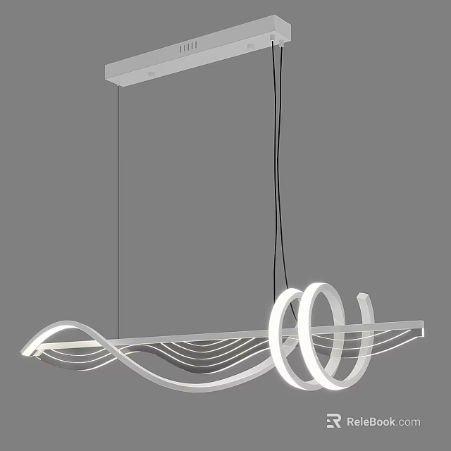 Modern Curved White Pendant Light With Circular Metal Frame And LED Lighting 3d model 