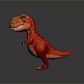 Cartoon Red Dinosaur Character Cute Small T-Rex With Green Eyes 3D Model In Standing Pose