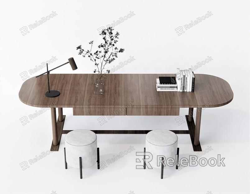 Modern Desk and Chair Desk and Chair Combination Desk Desk Stool Low Stool Sofa Stool Table Lamp Plant Vase Ornaments model