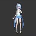 3D Anime Character With Light Blue Hair Long Braids And Blue Outfit Design