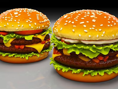 Delicious Juicy Hamburgers With Sesame Seed Buns Fresh Lettuce Ripe Tomatoes And Melty Cheese 3d model