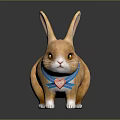 Adorable Orange Rabbit With Blue Collar Red Heart Long Ears Yellow Eyes And White Paws