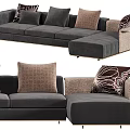 Stylish Dark Gray Sectional Sofa With Patterned Pillows And Comfortable Armrests 3d model