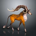 Mythical Fantasy Creature With Large Curved Horns Orange Spotted Fur And White Underbelly