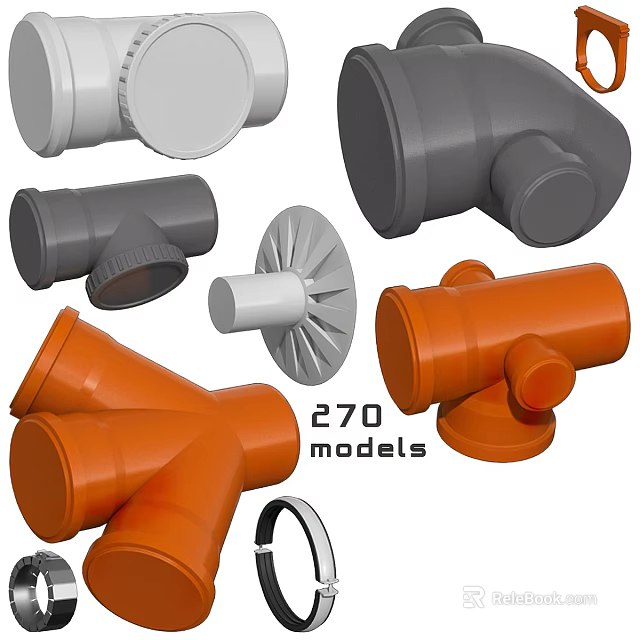 Different Types of Pipe Fittings Including 270 Models for Plumbing 3d model 