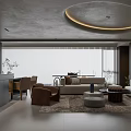 Modern Living and Dining Room Interior With Sofa Dining Table Chairs And Round Ceiling Light 3d model