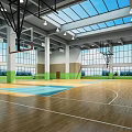 Modern Basketball Gymnasium With High Ceiling Large Windows Basketball Hoops Wooden Floor And Glass Skylights