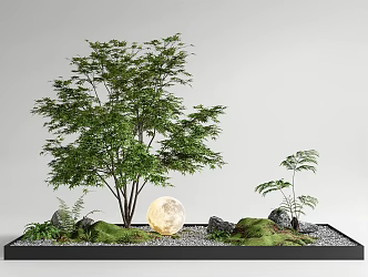 Courtyard sketch landscape landscaping plant combination stone landscape tree moon light red maple 3d model